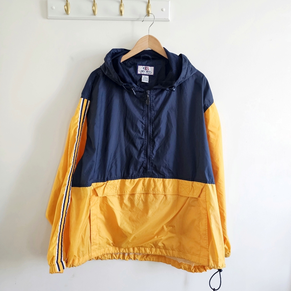 Vintage C&B Sport Croft & Barrow Colorblock Windbreaker Pullover Jacket XL Navy